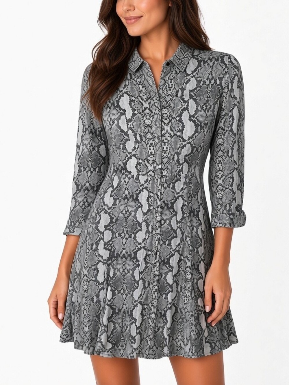 Zara Women's Gray Snake Print Button-Front Mini Shirt Dress Size M